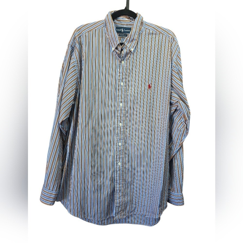 Ralph Lauren Classic Fit XL Striped Button Down Shirt Red Pony Preppy Business‎